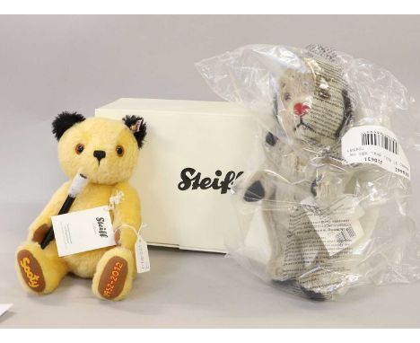 Modern Steiff Soft Toys of Sweep with collar and Sooty Bear with wand, both boxed(2)