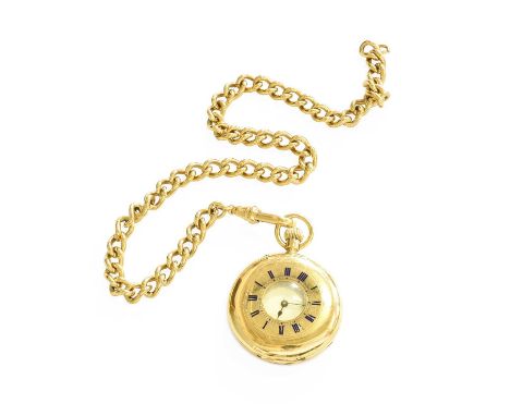 A Lady's 18 Carat Gold Half Hunter Fob Watch, case stamped 18k, together with a Yellow Metal Curb Link Watch ChainWinds and t