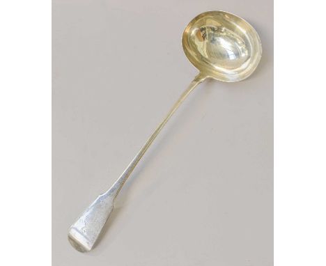 A George III Silver Soup-Ladle, by Solomon Hougham, London, 1813, Fiddle pattern, engraved with a crest below an initial 'W',