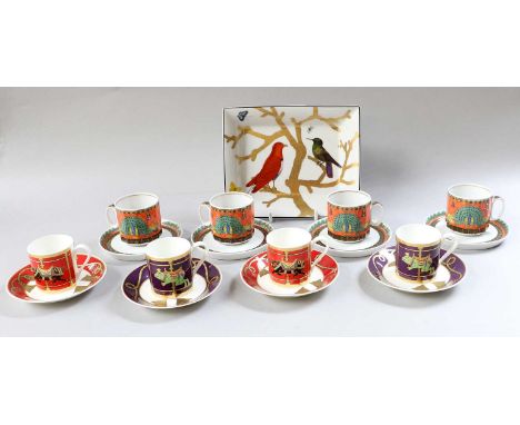 Rosenthal for Versace, le Voyage de Marco Polo pattern, four coffee cans and saucers, together with four similar Villeroy &am