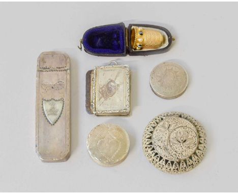 A Collection of Assorted Silver Boxes, comprising a toothpick-box, by Samuel Pemberton, Birmingham, 1785; two circular patch-