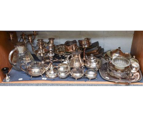 A Collection of Assorted Silver Plate, including a three-light candelabra; an oblong tray with Celtic-style border; a silver 