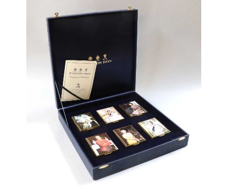 Halcyon Days, a collection of six enamel boxes in fitted case, commemoratind the Diamond Jubilee of HM Queen Elizabth II