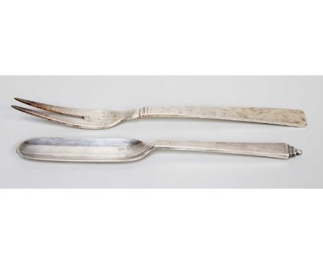 A Danish Silver Marrow-Scoop and Cold-Meat Fork, by Georg Jensen, Copenhagen, The Marrow-Scoop 1915-1930, the Fork 1933-1944,