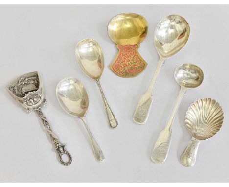 A Collection of Assorted Silver and Caddy-Spoons and Other Flatware, Fiddle and other patterns, 2oz 18dwt, 91gr; Together Wit