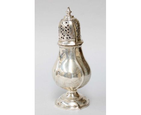 A George V Silver Caster, by George Howson, Sheffield, 1929, spiral-fluted pear-shaped and on spreading conforming foot, the 