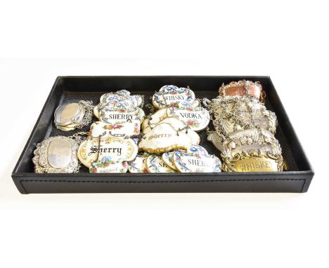 Six Silver Labels, a quantity of plated labels and a quantity of ceramic labelsAll in good condition