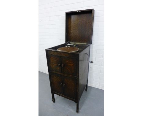 His Masters Voice Gramophone Model 162, housed in an oak case,  104cm x 49cm