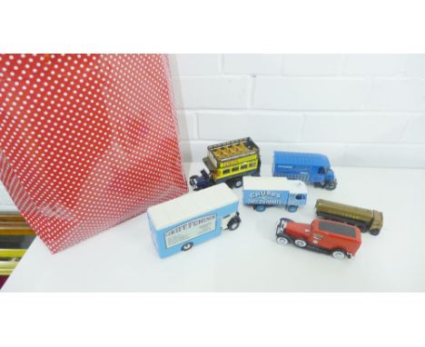 A collection of model cars to include a Chubbs safe deposits and a Whitbread tanker (a lot)