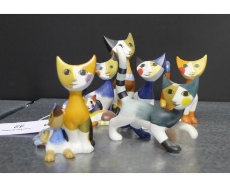 A collection of six Goebel Rosina Wachstmeister novelty cats, tallest, 10cm 