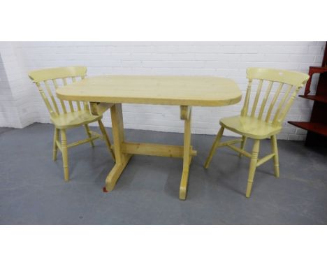 A light oak breakfast set comprising table and two chairs (3)  table 76cm x 123cm 