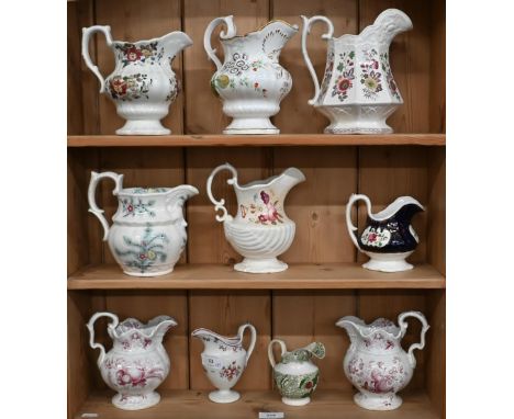 A Regency New Hall helmet-shaped cream jug decorated in the famille-rose manner, no.218, 12.5 cm to/w a Victorian floral-pain