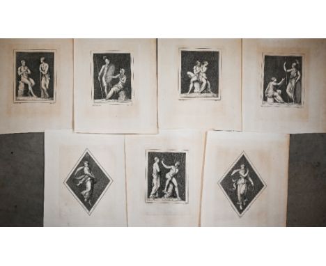 After Camillo Paderni - Seven 18th century book plate engravings of classical figures, 20 x 14 cm (folio) 