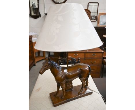 A bronzed ceramic 'horse' table lamp 