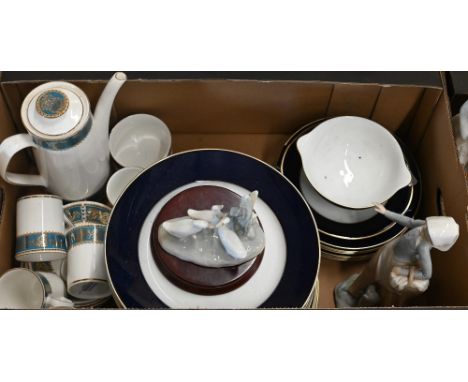 A Nao girl with puppy and a gaggle of ducks to/w a Rosenthal blue-rimmed part dinner service and a coffee set (box) 