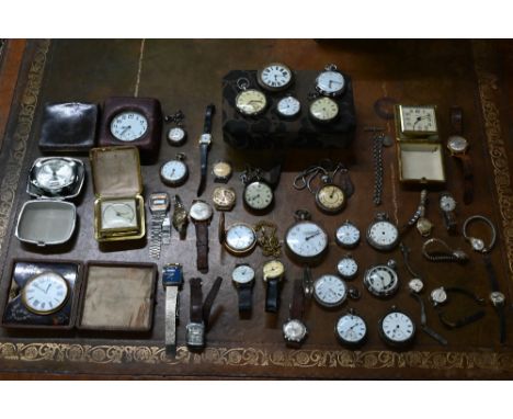 A large box of assorted vintage and later pocket, fob and wrist watches including Elgin; pinnacle; Timex; Sekonda; Ingersol; 