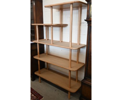 A modern light ash free-standing shelving unit, 110 cm wide x 40 cm deep x 162 cm high 
