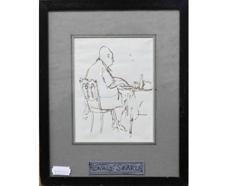 Ronald Searle (1920-2011) - Pen and ink sketch of a mean seated at a café table, 13 x 10 cm&nbsp; ARR may be applicable 