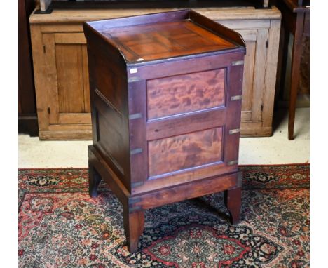 An old mahogany campaign style night stand (converted from a commode), pedestal, 47 cm x 47 cm x 80 cm h o/all 