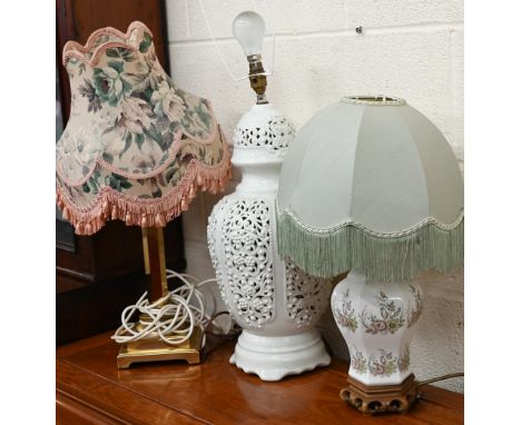 A brass table lamp and two ceramics lamps (3) 