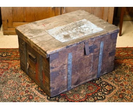 An iron-bound wooden trunk 