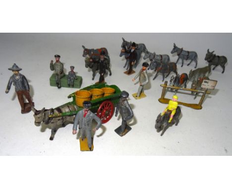 Taylor and Barrett Coster's Barrow with three  baskets, various donkeys and Costers, seated Coster and Son, donkey ride rail 