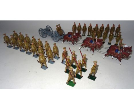 Replica and other World War I Royal Field Artillery Gun Team, collar harness, five standing Gunners, Territorials (thirteen r