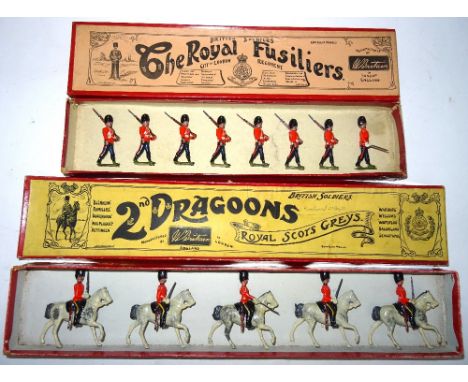 Britains set 7, Royal Fusiliers marching at the slope with Officer and set 32 Royal Scots Greys dated 1.11.1902 with Officer 