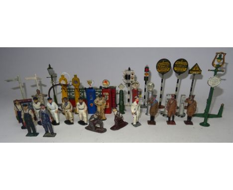 Britains Automobile Association road signs, Garage Hands, petrol pumps and road furniture (Condition Very Good-Fair, three Po