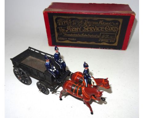 Britains set 146, Royal Army Supply Corps Wagon SECOND VERSION light harness, fumed metal finish, with two seated men in orig