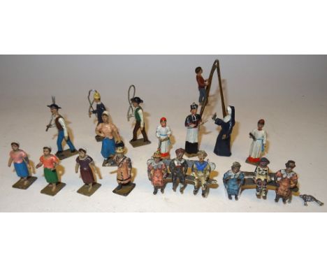 CBG Mignot Civilians Farm Workers, Children, two benches (one damaged), barefoot figure climbing ladder, Priest, Nun and two 