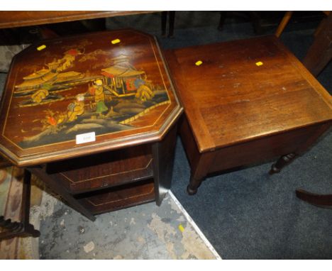 A CHINESE STYLE OCCASIONAL TABLE WITH A MAHOGANY COMMODE (2)