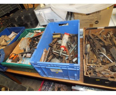 FOUR TRAYS OF HAND TOOLS SCREWS ETC
