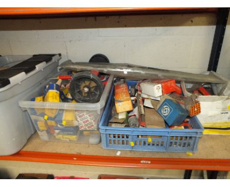 FOUR BOXES OF VARIOUS TOOLS AND CAR PARTS