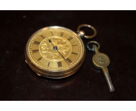 A GOLD OPEN FACE FOB WATCH STAMPED 9K S/D