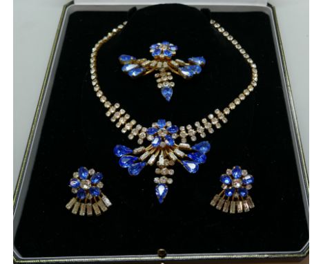 A vintage paste set jewellery suite - necklace, earrings and brooch