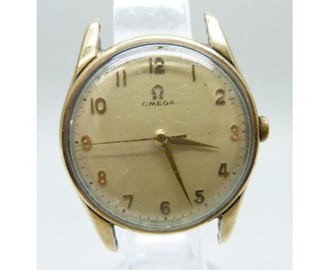 A circa 1960 Omega 9ct gold manual wind wristwatch head, 34mm including crown