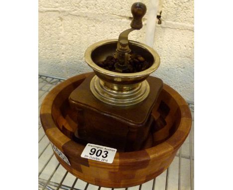 VINTAGE COFFEE GRINDER. Vintage style coffee grinder and wooden bowl