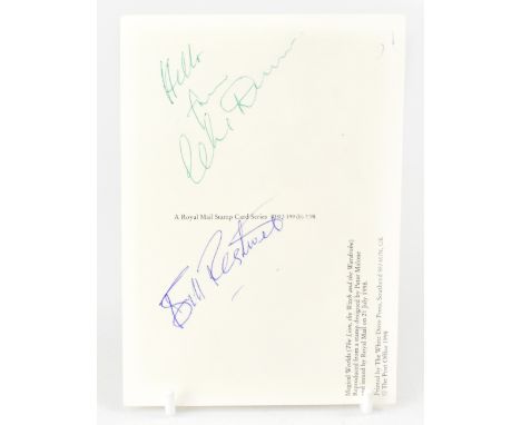 BRITISH ACTORS; a postcard and a further card bearing three signatures including Bill Pertwee and Brian Murphy (2).We have no