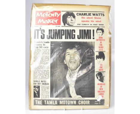 JIMI HENDRIX; a copy of 'Melody Maker' 4th February 1967, inscribed 'To Louise love always luck & happiness to you' and beari