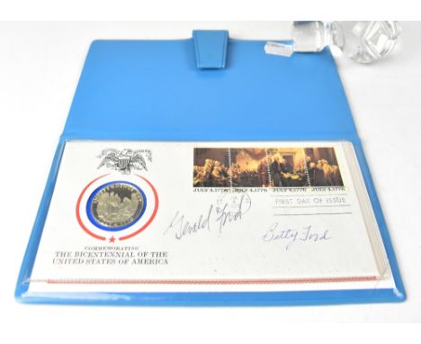 AMERICAN PRESIDENTS; a bicentennial medallic first day cover bearing the signatures of Gerald and Betty Ford.We have not auth