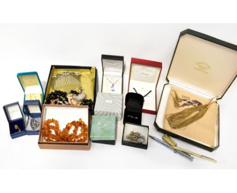 A large collection of vintage and modern costume jewellery, to include necklaces, earrings, brooches, fashion watches, pens, 