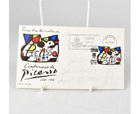 DAVID HOCKNEY; a first day cover dated 1981 bearing the artist's signature, dated April 19th 1990.We have not authenticated t