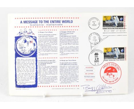 SPACE EXPLORATION; a first day cover dated 1970 bearing the signatures of Michael Collins and Buzz Aldrin.We have not authent