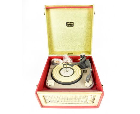 DANSETTE; a vintage cream and red cased portable record player.
