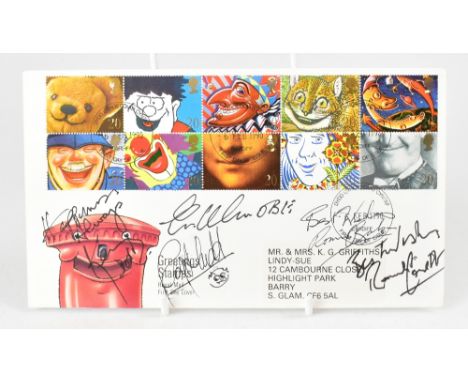 THE TWO RONNIES; a first day cover bearing several signatures including Ronnie Barker and Ronnie Corbett.We have not authenti