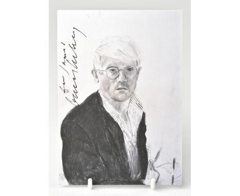 DAVID HOCKNEY; a postcard inscribed 'For James', and bearing the artist's signature.We have not authenticated this signature,