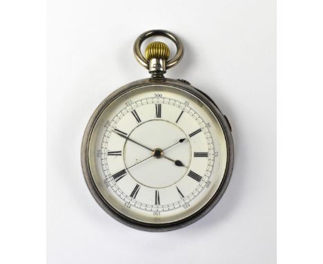 HENRY KING, PRESTON; a late Victorian hallmarked silver open face chronograph pocket watch, the white enamelled dial set with