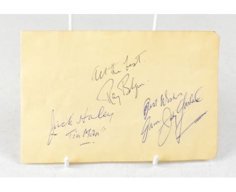 THE WIZARD OF OZ; a page from an autograph book bearing the signatures of three of the 1939 film's stars, Judy Garland, Jack 