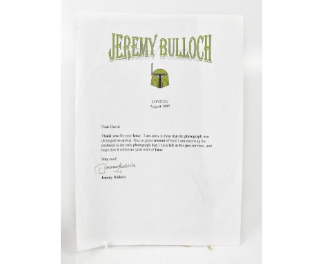 STAR WARS; a typed letter bearing Boba Fett star Jeremy Bullock's signature.We have not authenticated this signature, please 